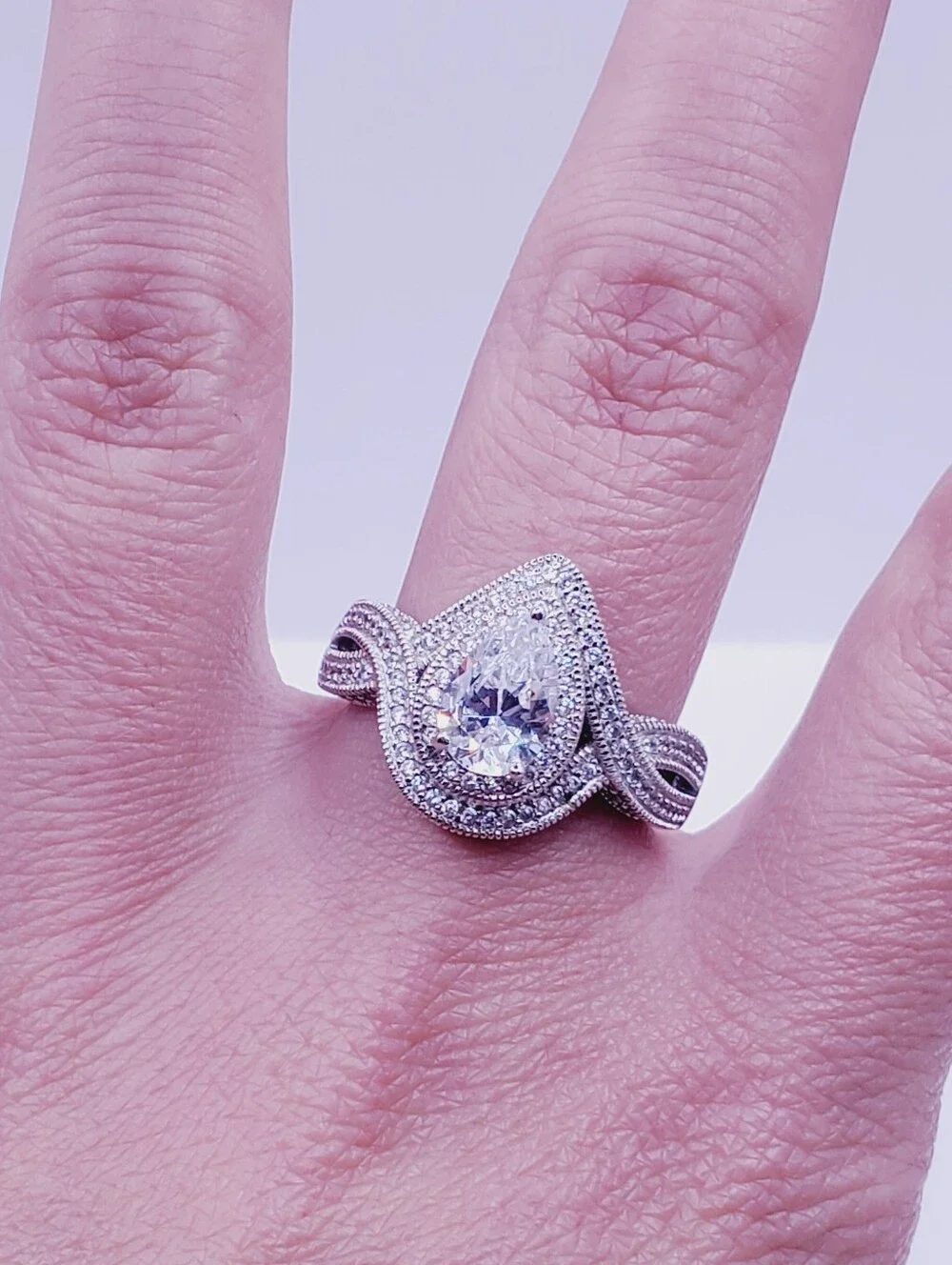 Classic Teardrop Halo Engagement Ring In 925 Sterling Silver - Simulated Diamond